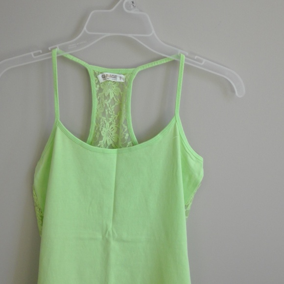 Garage Lime Green Lace Back Racerback Tank top - Picture 2 of 8